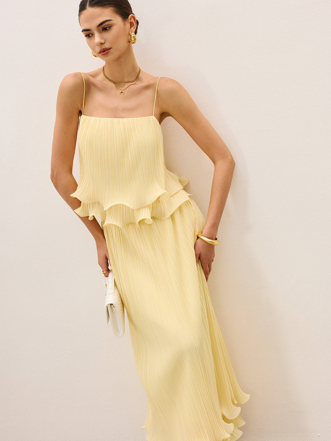 Pleated Layered Ruffle Skirt